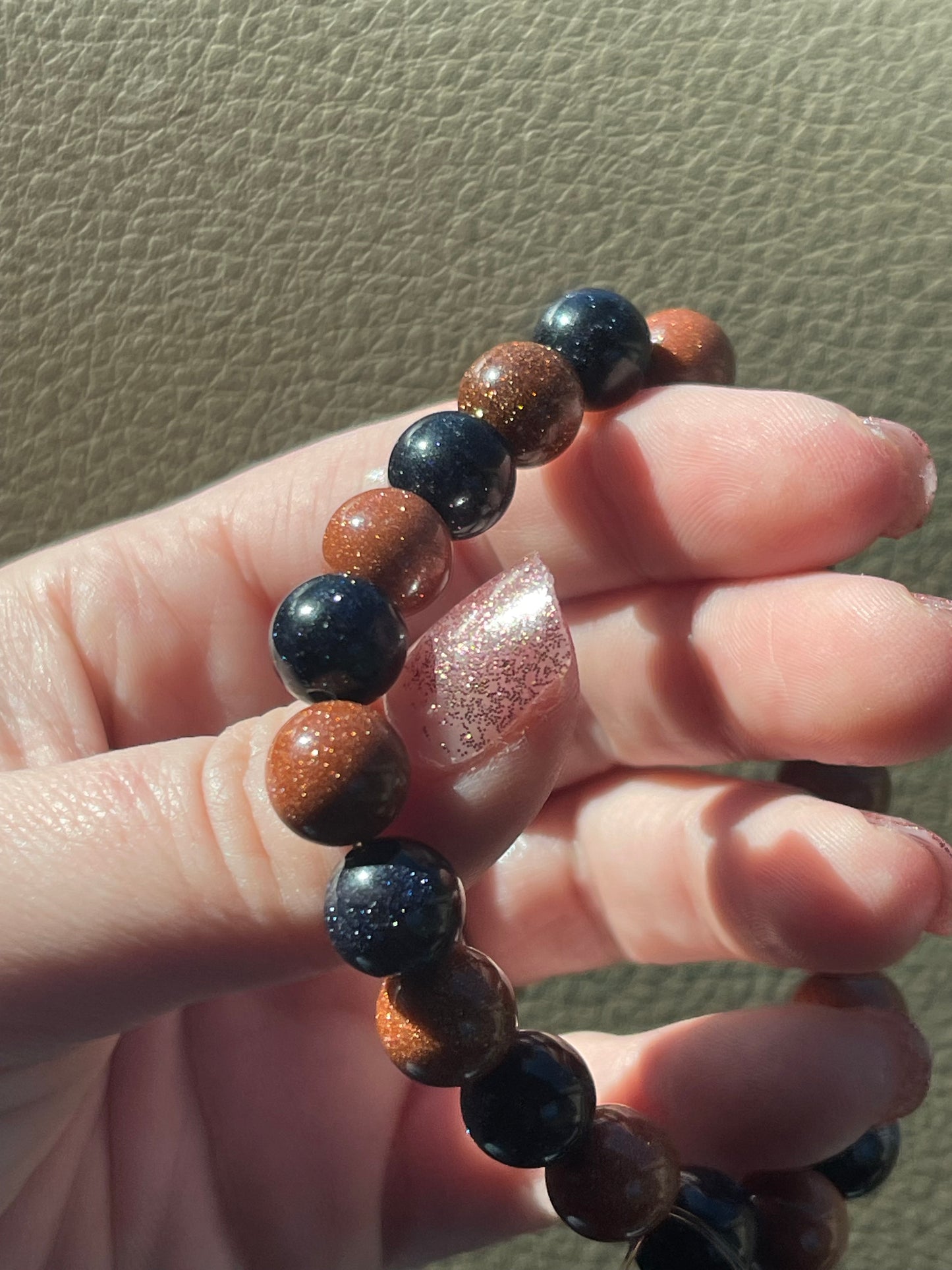 Blue & Red Goldstone/Sandstone 10mm bracelet (manmade)