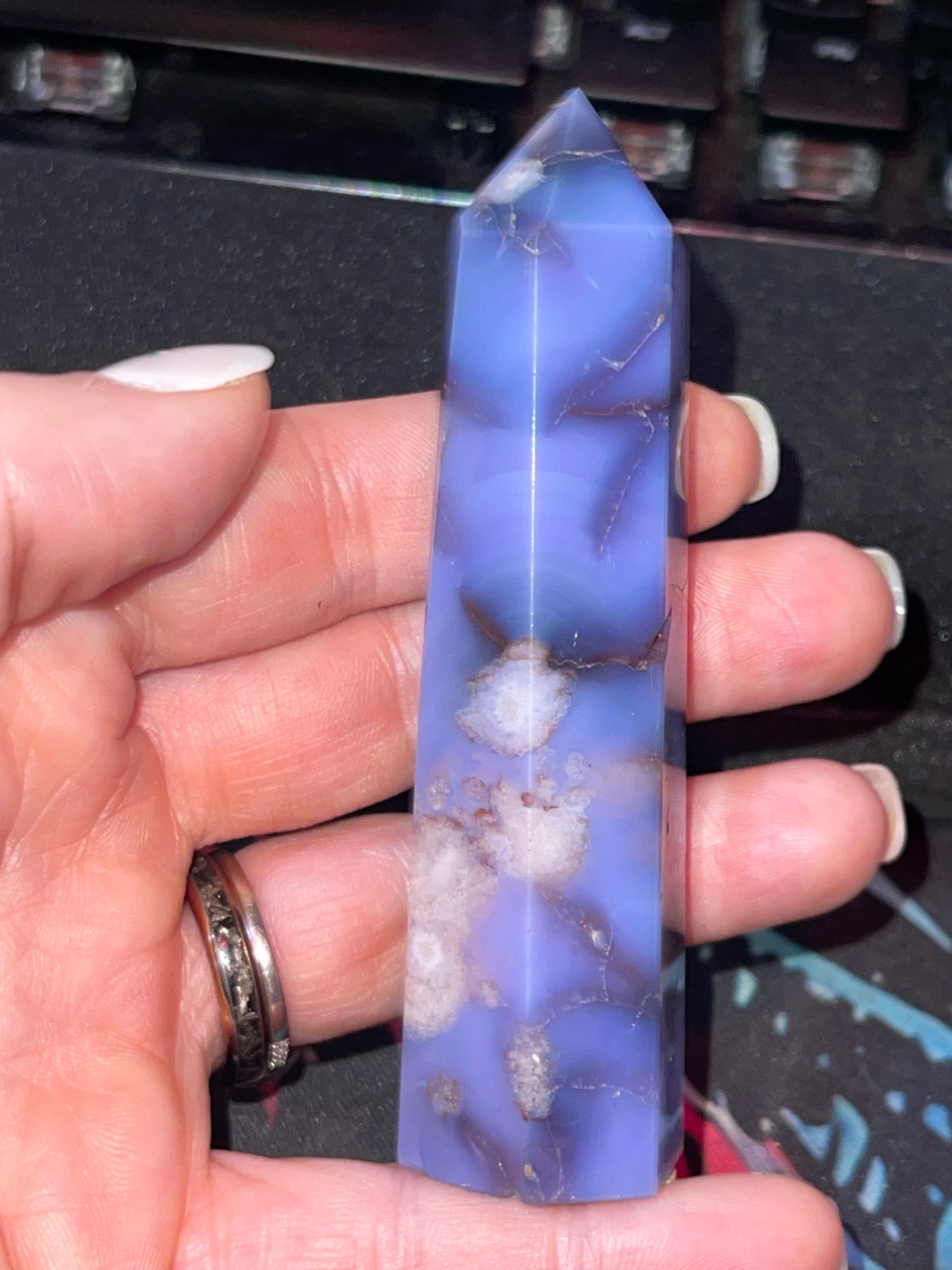 Blue Flower Agate Tower D