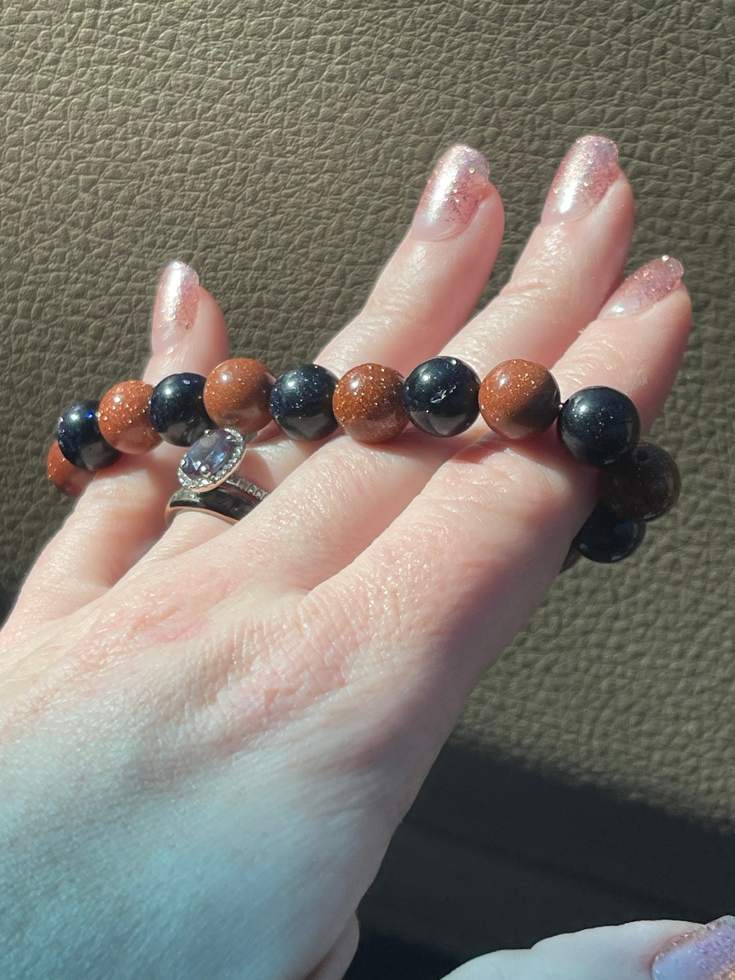 Blue & Red Goldstone/Sandstone 10mm bracelet (manmade)