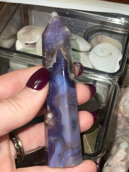 Blue Flower Agate Tower H