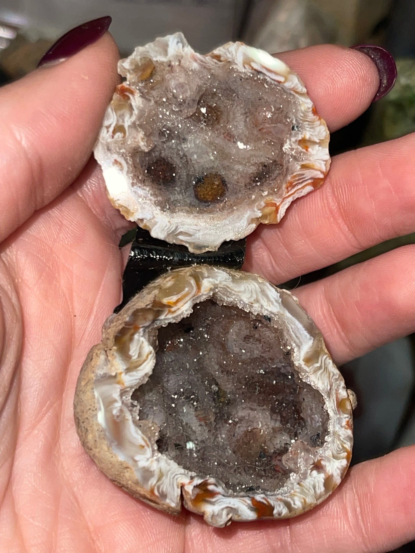 Oco Agate Geode Pair with Hematite