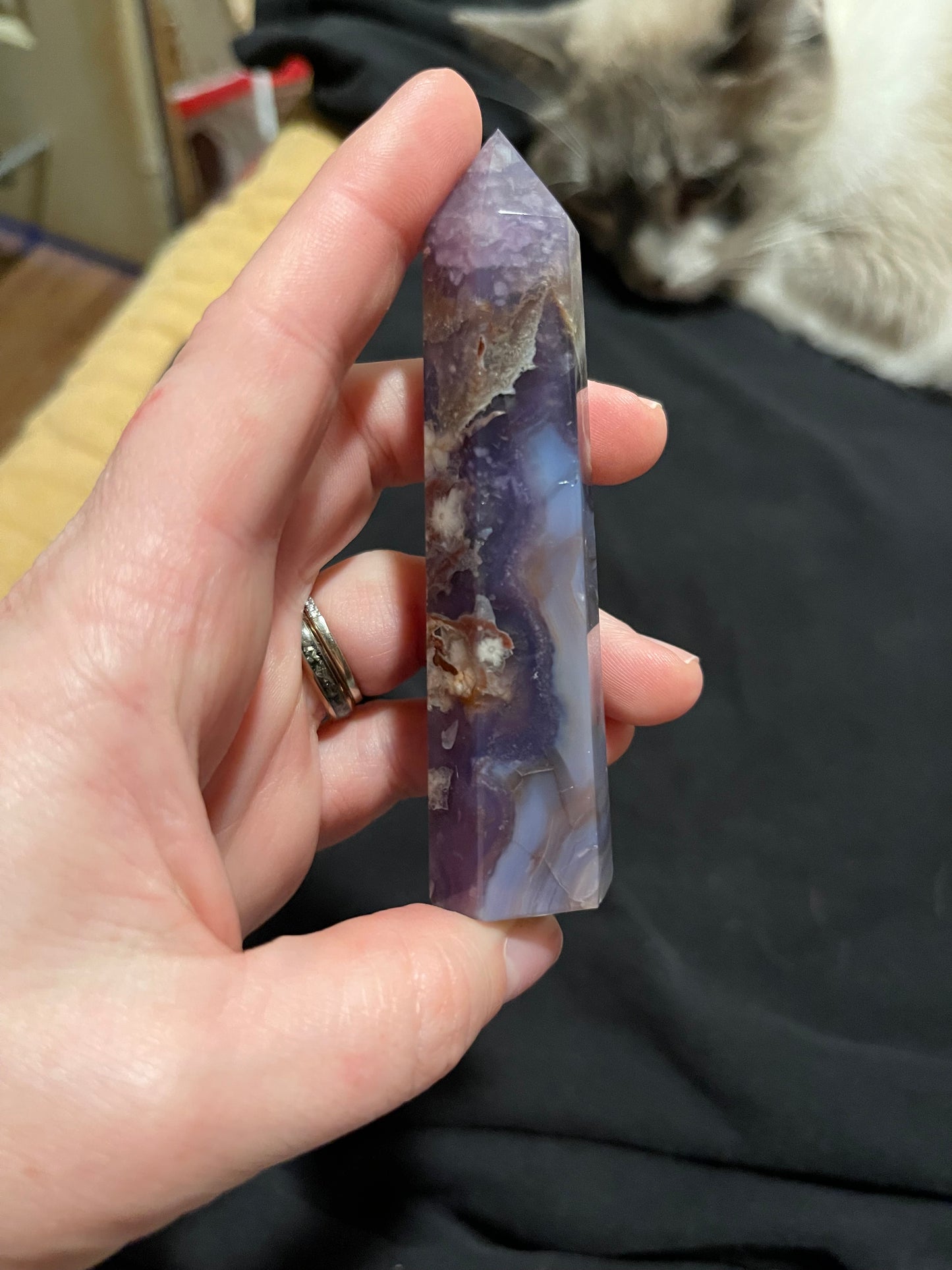 Blue Flower Agate Tower H