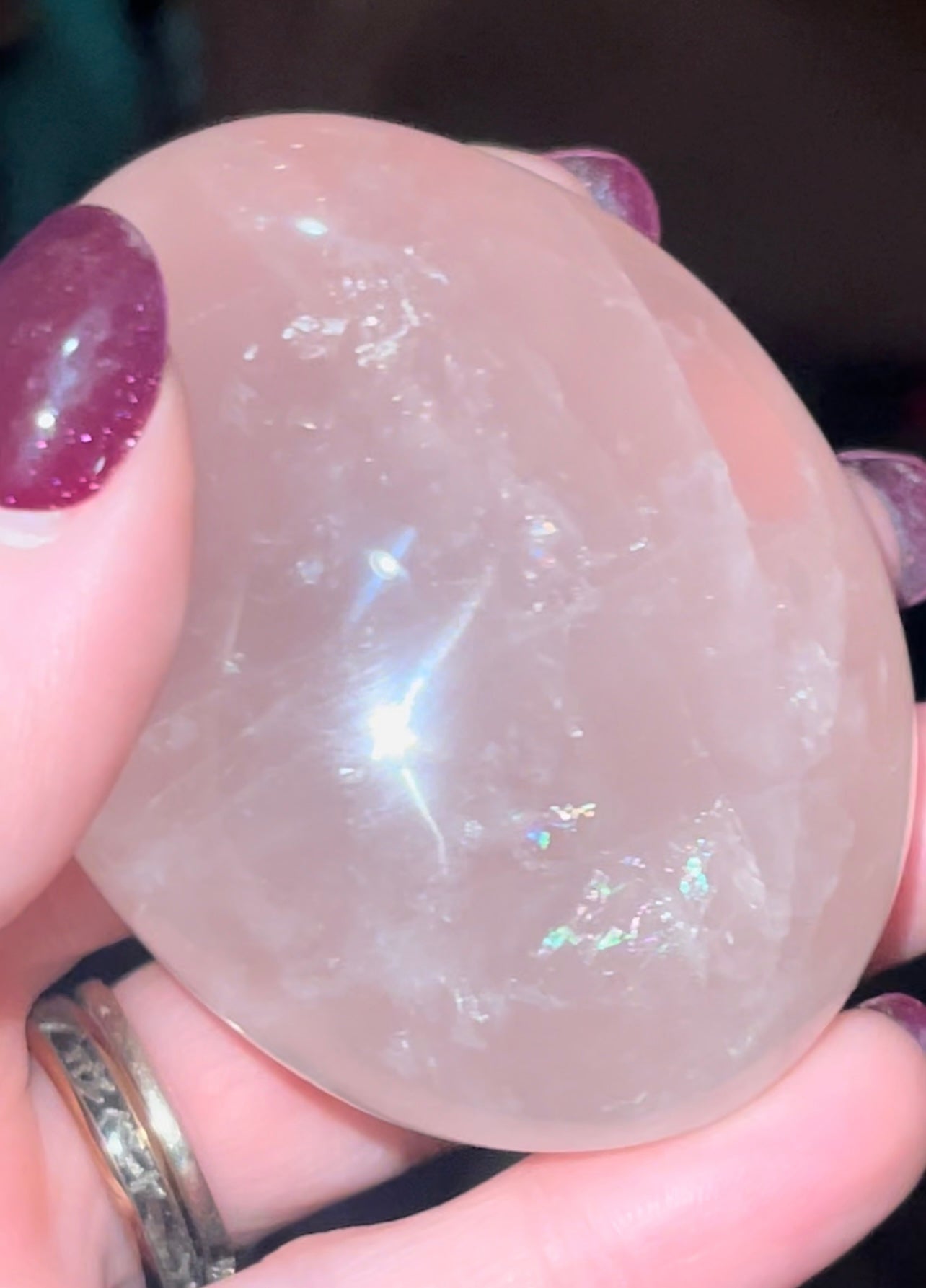 Rose Quartz Palm with 🌈⭐️ Flash