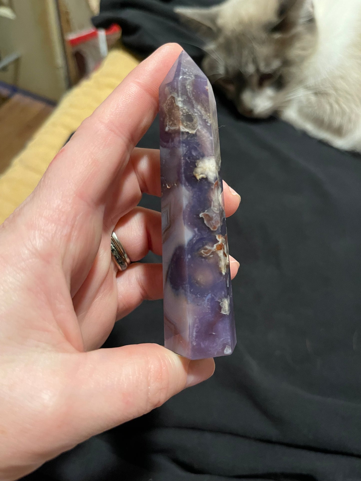 Blue Flower Agate Tower H