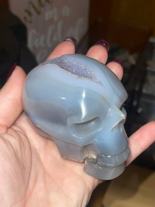 Druzy Blue Agate and Amethyst Skull B