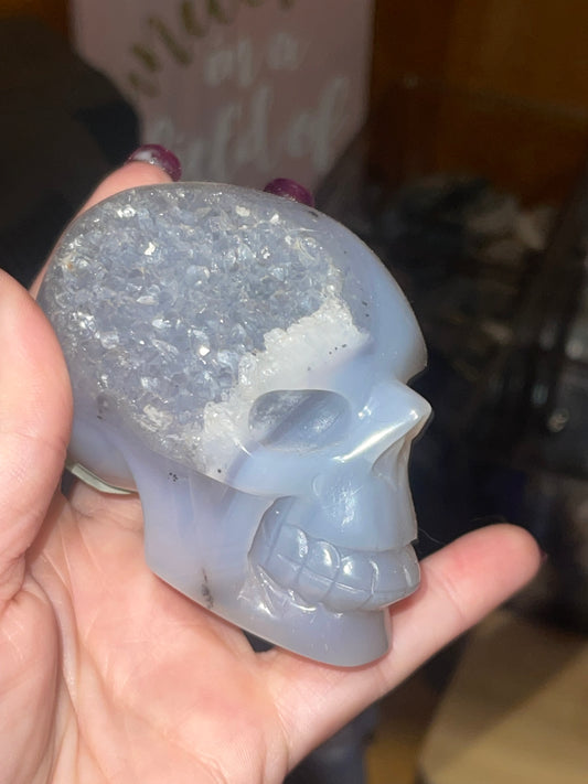 Druzy Blue Agate Skull E