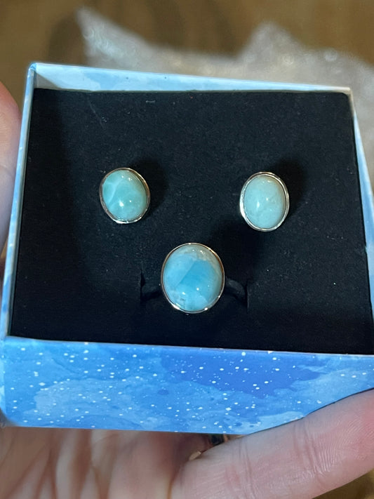 Larimar Ring and Earring Set