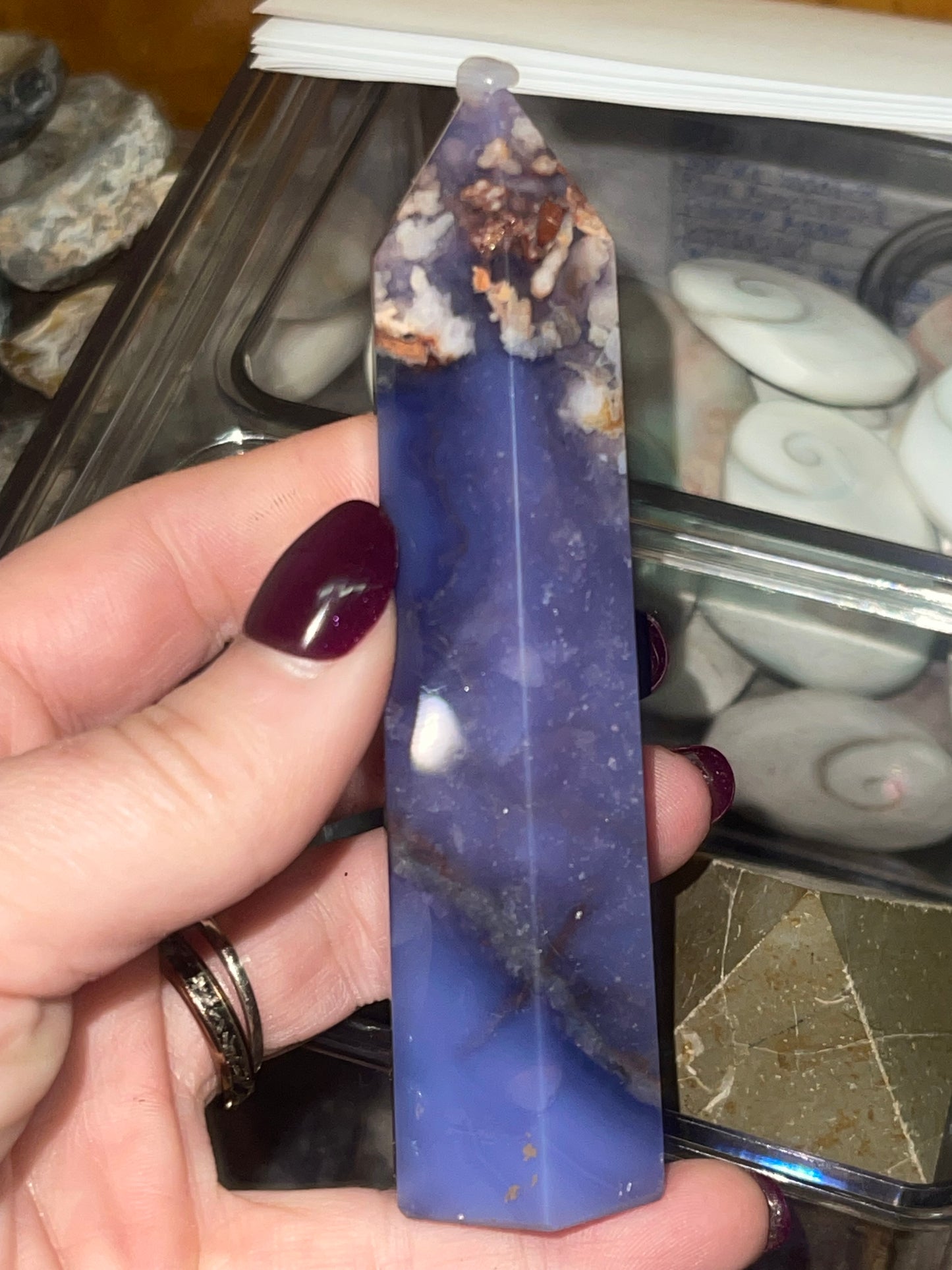 Blue Flower Agate Tower L