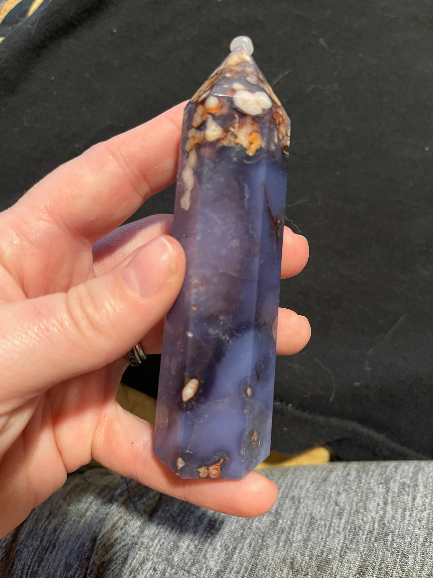 Blue Flower Agate Tower L