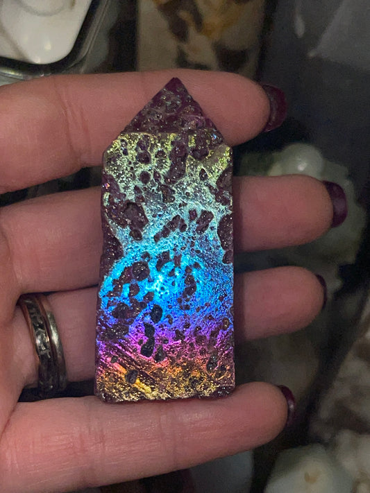 Rainbow Aura Ruby Corundum Tower (UV, man made)