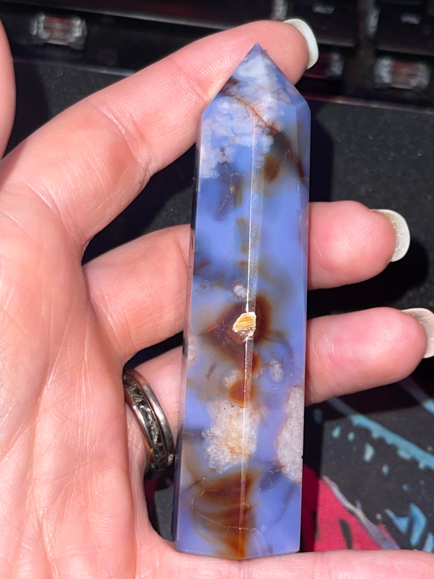 Blue Flower Agate Tower D