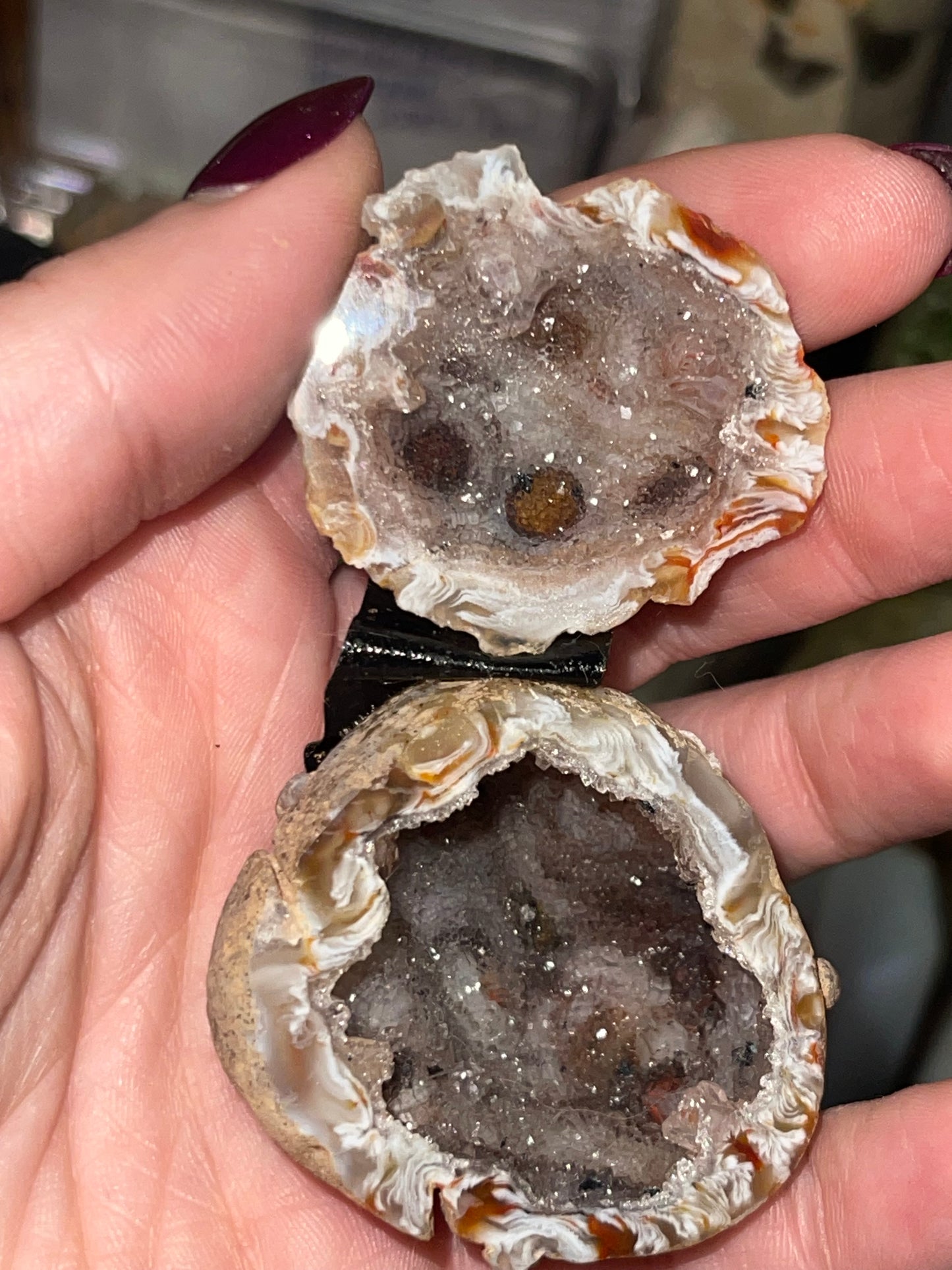 Oco Agate Geode Pair with Hematite