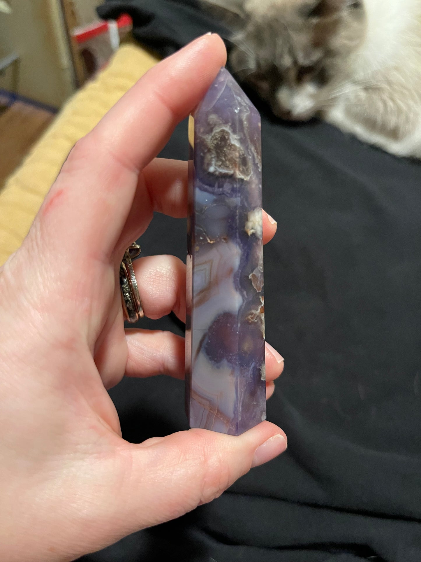 Blue Flower Agate Tower H