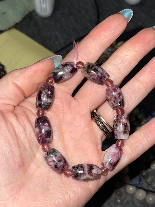 Purple Mica and Strawberry Quartz Bracelet 10mm