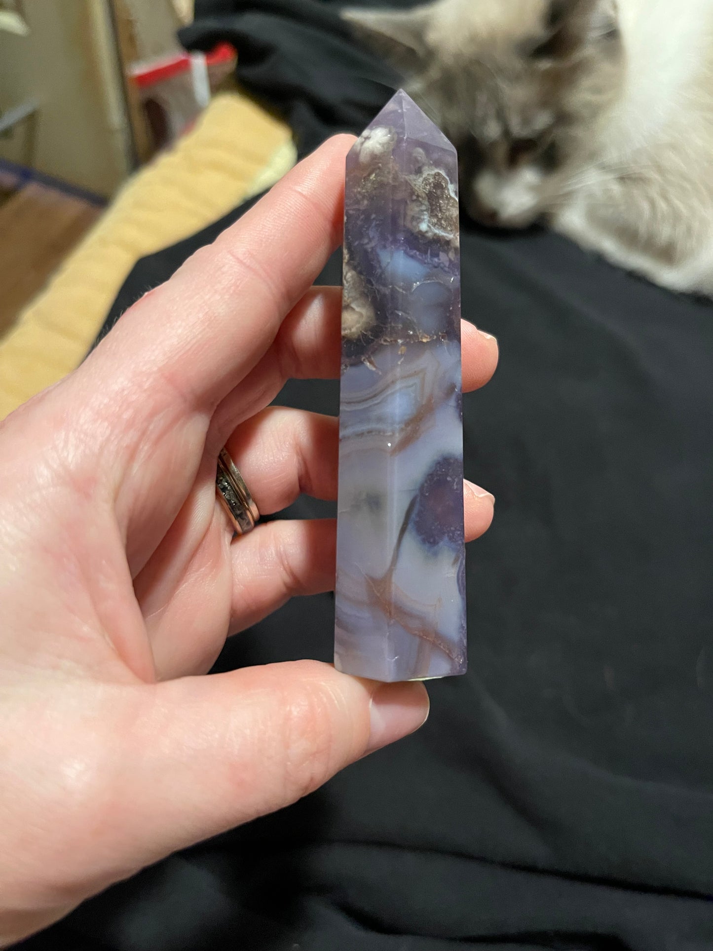 Blue Flower Agate Tower H